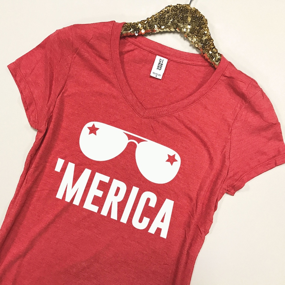 American Shirt Sunglasses Merica 4th July Tee